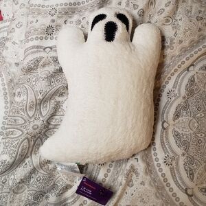 World Market Ghost-Shaped Halloween Pillow Pottery Barn Dupe White Sherpa Plush